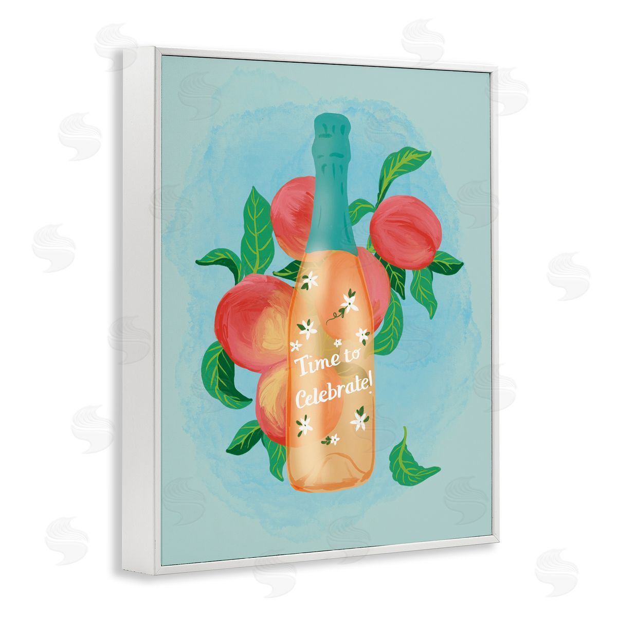 Champagne with Budding Blooms White Frame Print Wall Art, Home Decor by Be Ni La