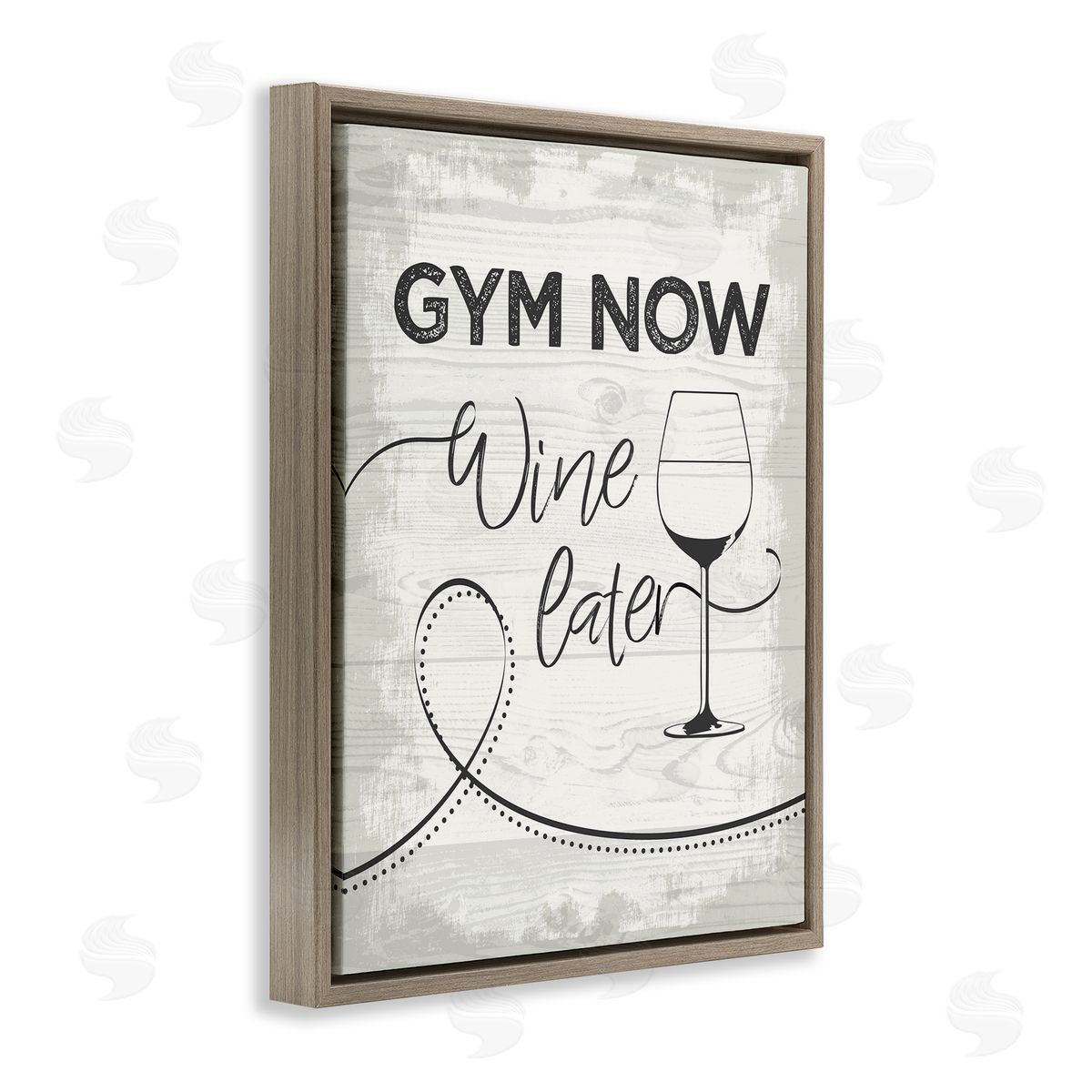 Gym Now Wine Later Brown Floating Frame Canvas Wall Art, Home Decor by Jennifer Ellory