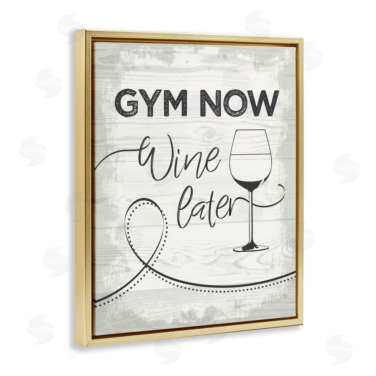 Gym Now Wine Later Gold Floating Frame Canvas Wall Art, Home Decor by Jennifer Ellory