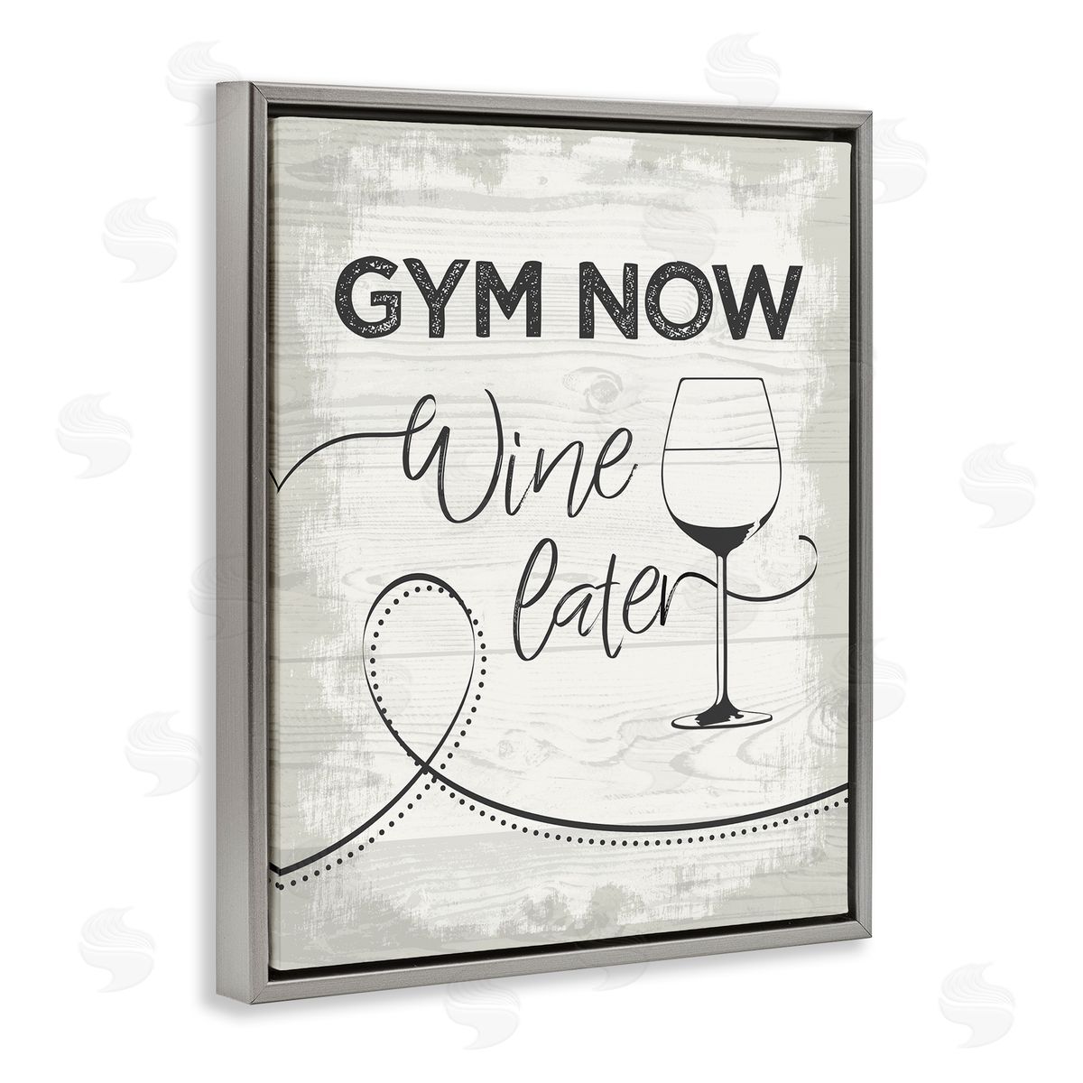 Gym Now Wine Later Grey Floating Frame Canvas Wall Art, Home Decor by Jennifer Ellory