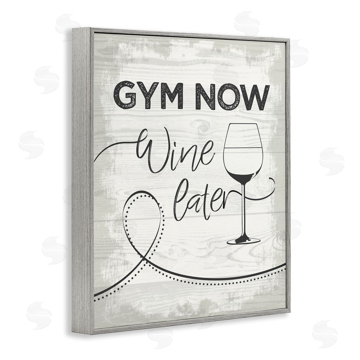 Gym Now Wine Later Grey Frame Print Wall Art, Home Decor by Jennifer Ellory