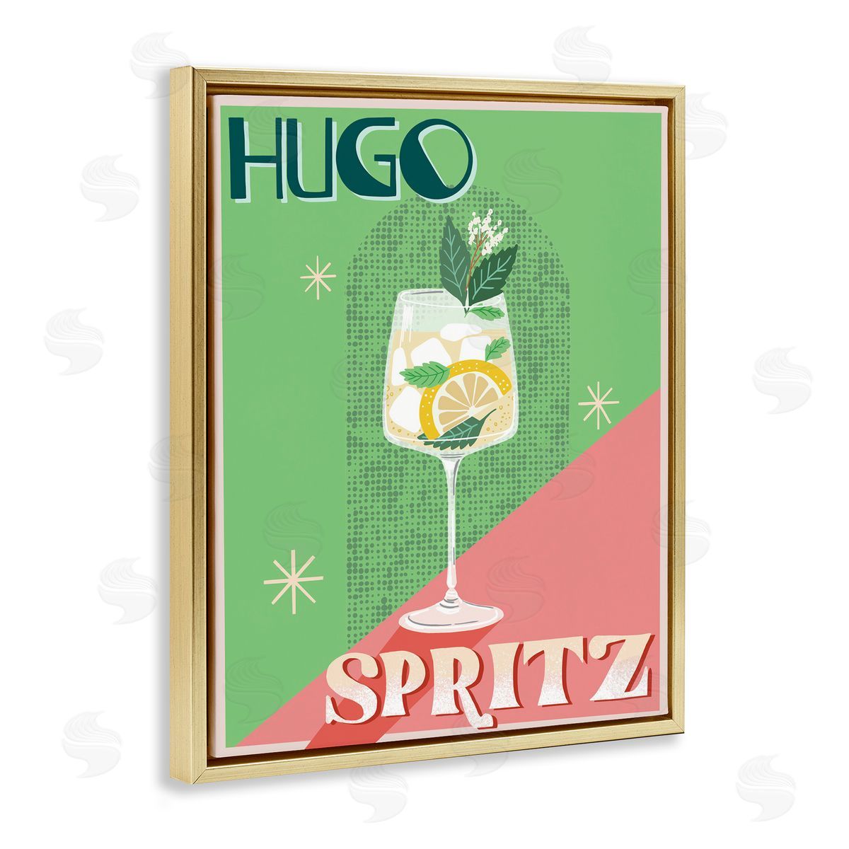 Hugo Spritz Cocktail Gold Floating Frame Canvas Wall Art, Home Decor by Jo Reid