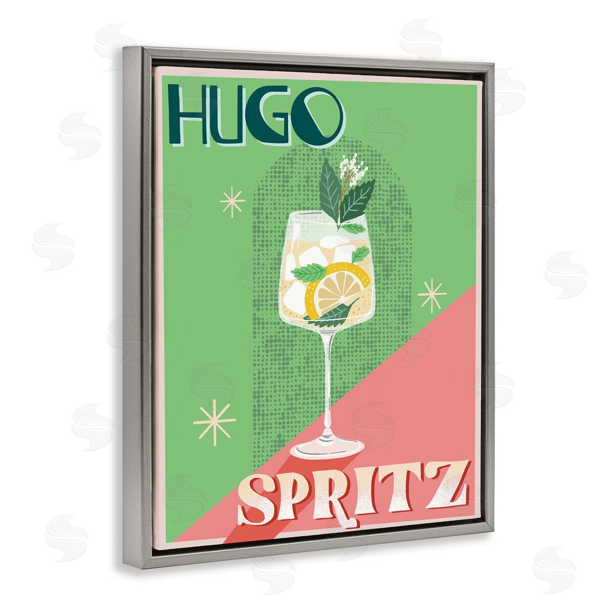Hugo Spritz Cocktail Grey Floating Frame Canvas Wall Art, Home Decor by Jo Reid