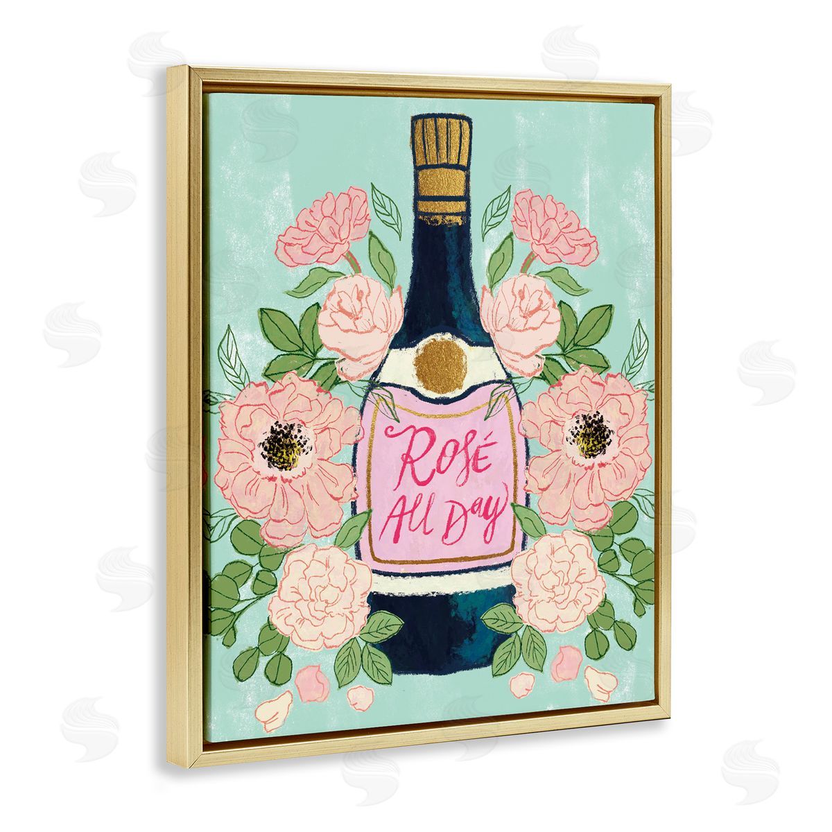 Rose All Day Champagne Gold Floating Frame Canvas Wall Art, Home Decor by Joy Ting