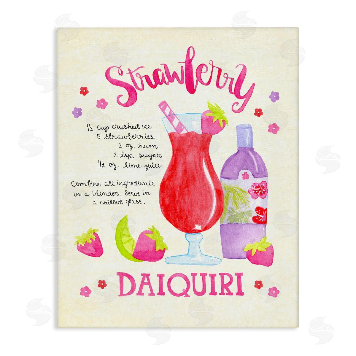 Strawberry Daiquiri Recipe Canvas Wall Art, Home Decor by Jessica Weifle