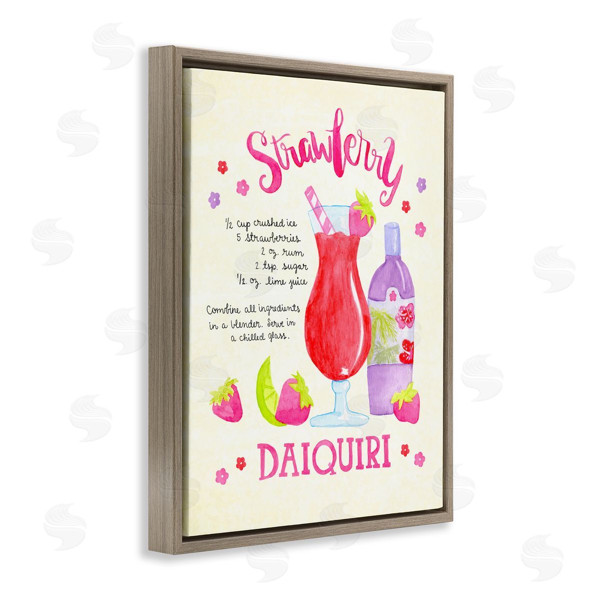 Strawberry Daiquiri Recipe Brown Floating Frame Canvas Wall Art, Home Decor by Jessica Weifle