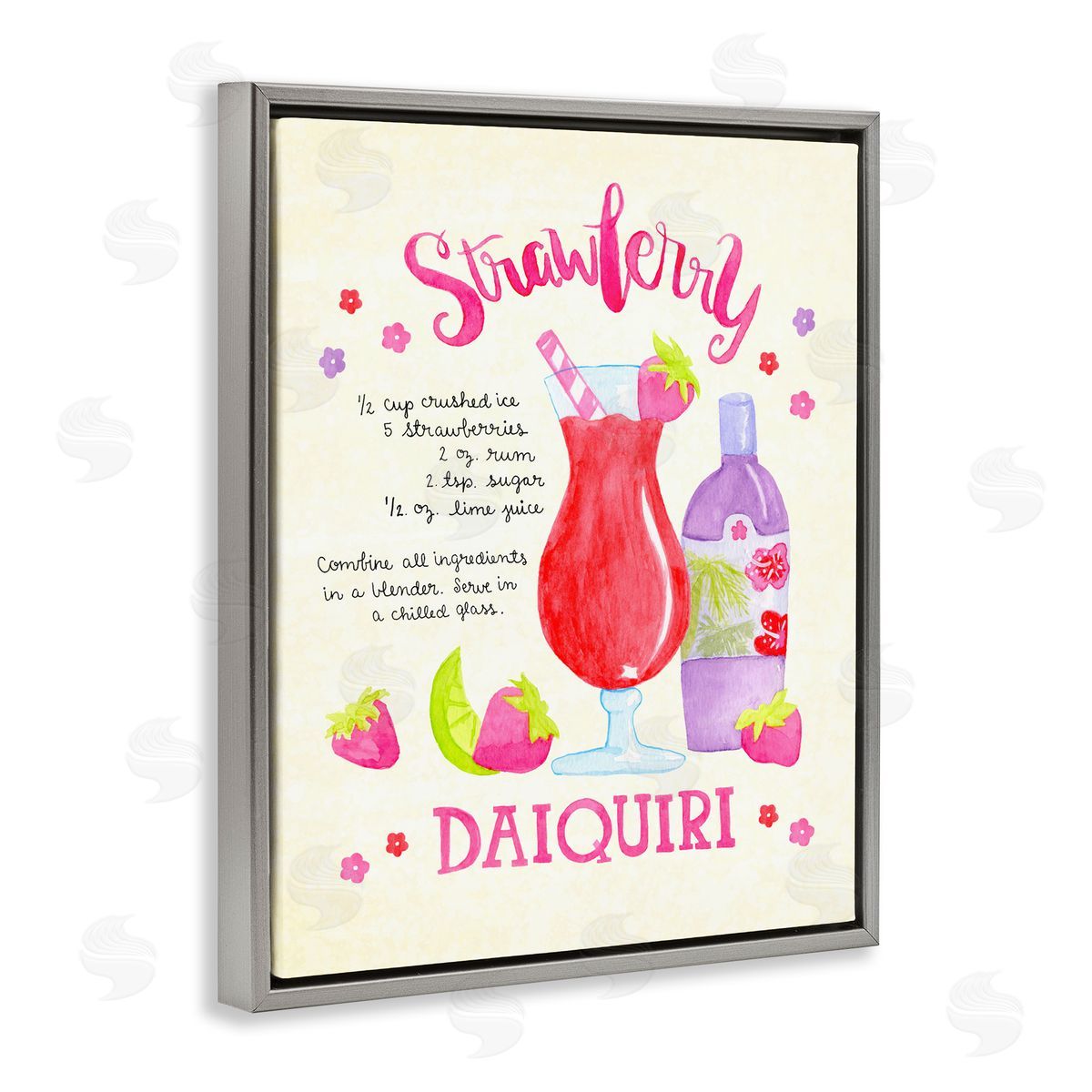 Strawberry Daiquiri Recipe Grey Floating Frame Canvas Wall Art, Home Decor by Jessica Weifle