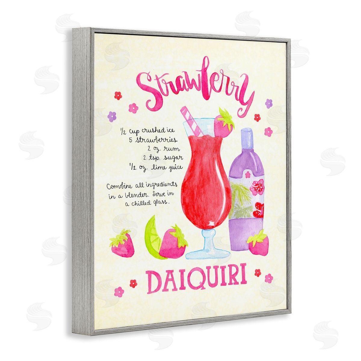 Strawberry Daiquiri Recipe Grey Frame Print Wall Art, Home Decor by Jessica Weifle