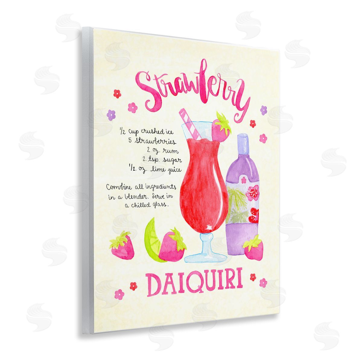 Strawberry Daiquiri Recipe Wood Plaque Wall Art, Home Decor by Jessica Weifle