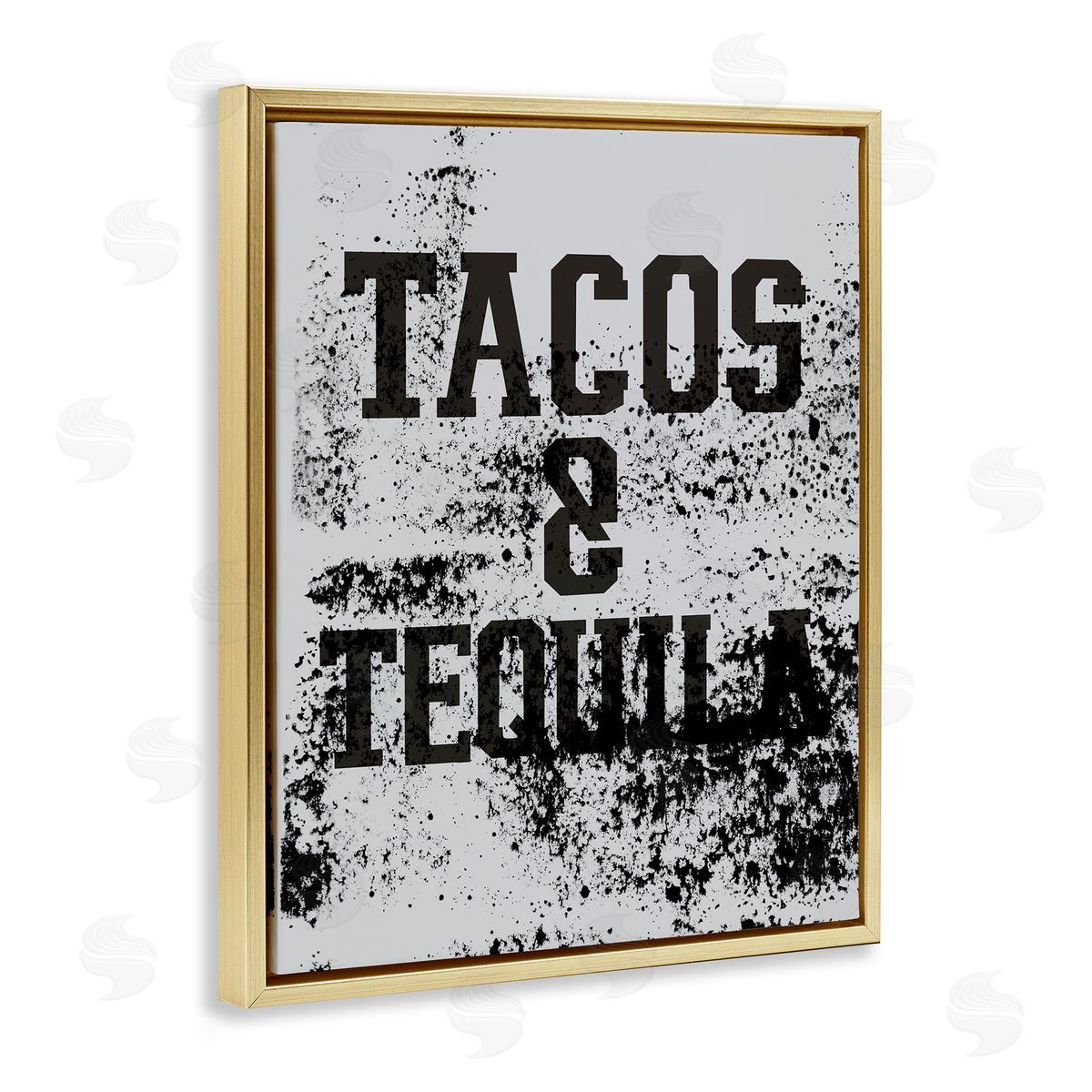 Tacos & Tequila with Splatter Gold Floating Frame Canvas Wall Art, Home Decor by Jessica Weifle