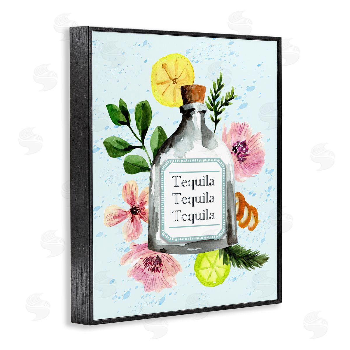 Floral Tequila Bottle Black Frame Print Wall Art, Home Decor by Kate Eldridge