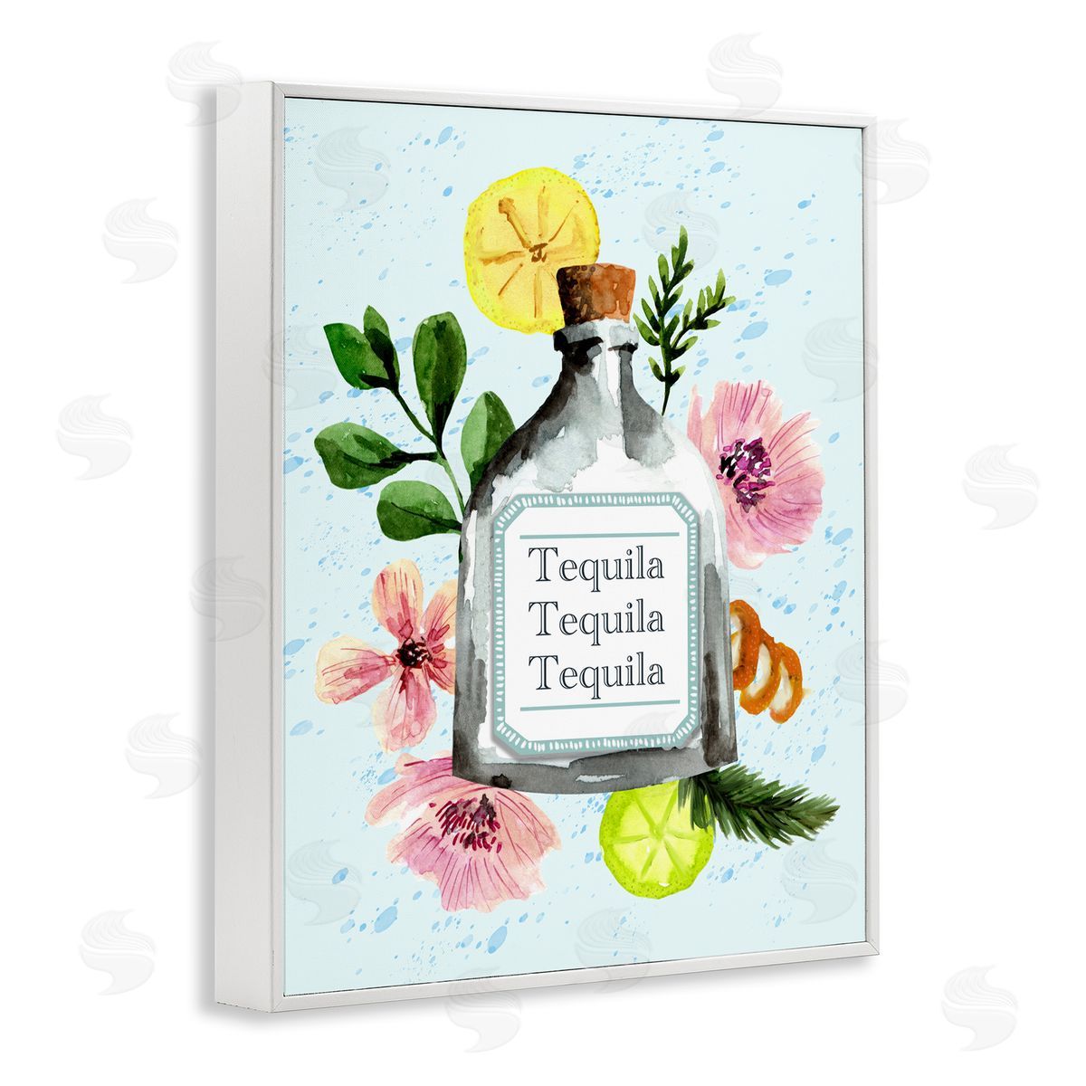 Floral Tequila Bottle White Frame Print Wall Art, Home Decor by Kate Eldridge