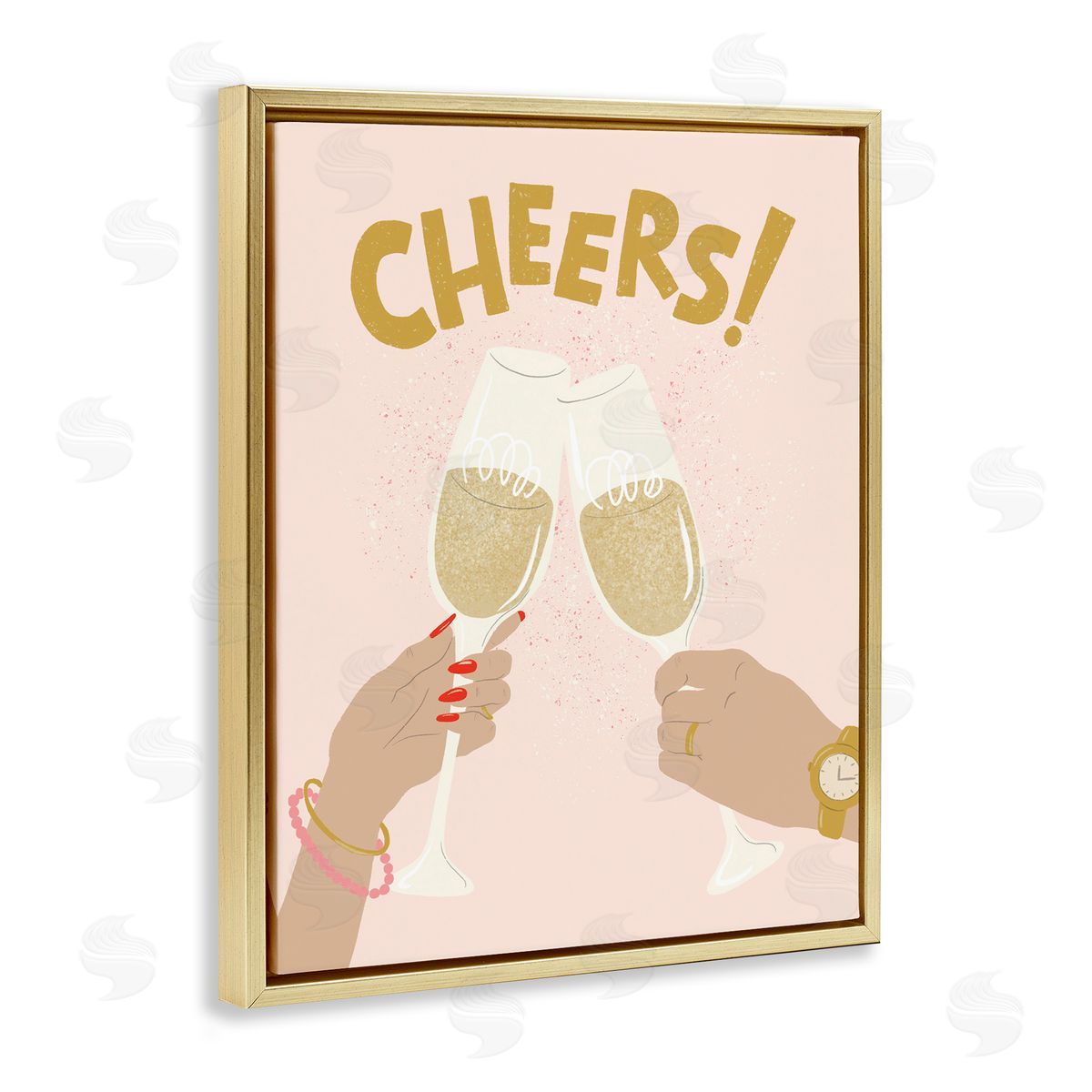 Celebration Cheers Drinks Gold Floating Frame Canvas Wall Art, Home Decor by Kristina Hultkrantz