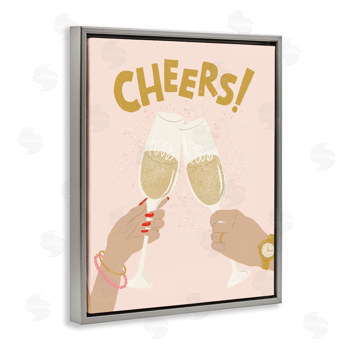 Celebration Cheers Drinks Grey Floating Frame Canvas Wall Art, Home Decor by Kristina Hultkrantz