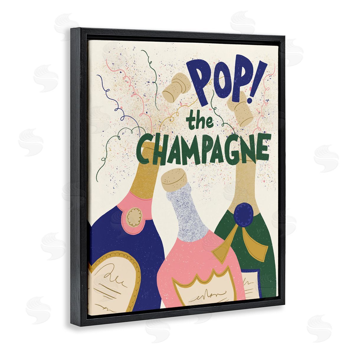 Pop The Champagne Celebrate Black Floating Frame Canvas Wall Art, Home Decor by Kristina Hultkrantz