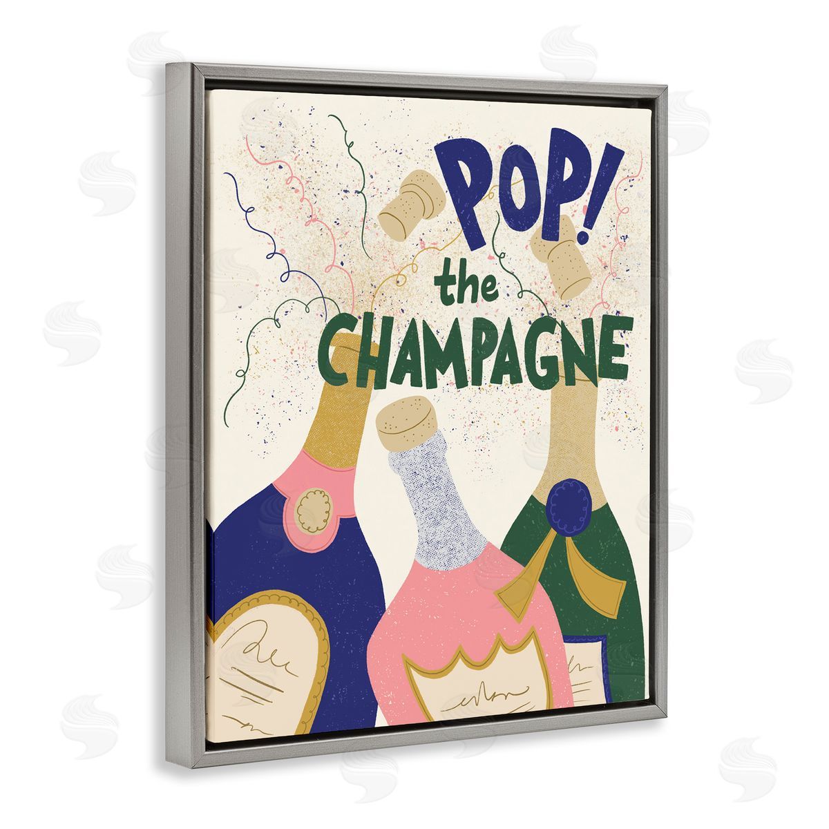 Pop The Champagne Celebrate Grey Floating Frame Canvas Wall Art, Home Decor by Kristina Hultkrantz