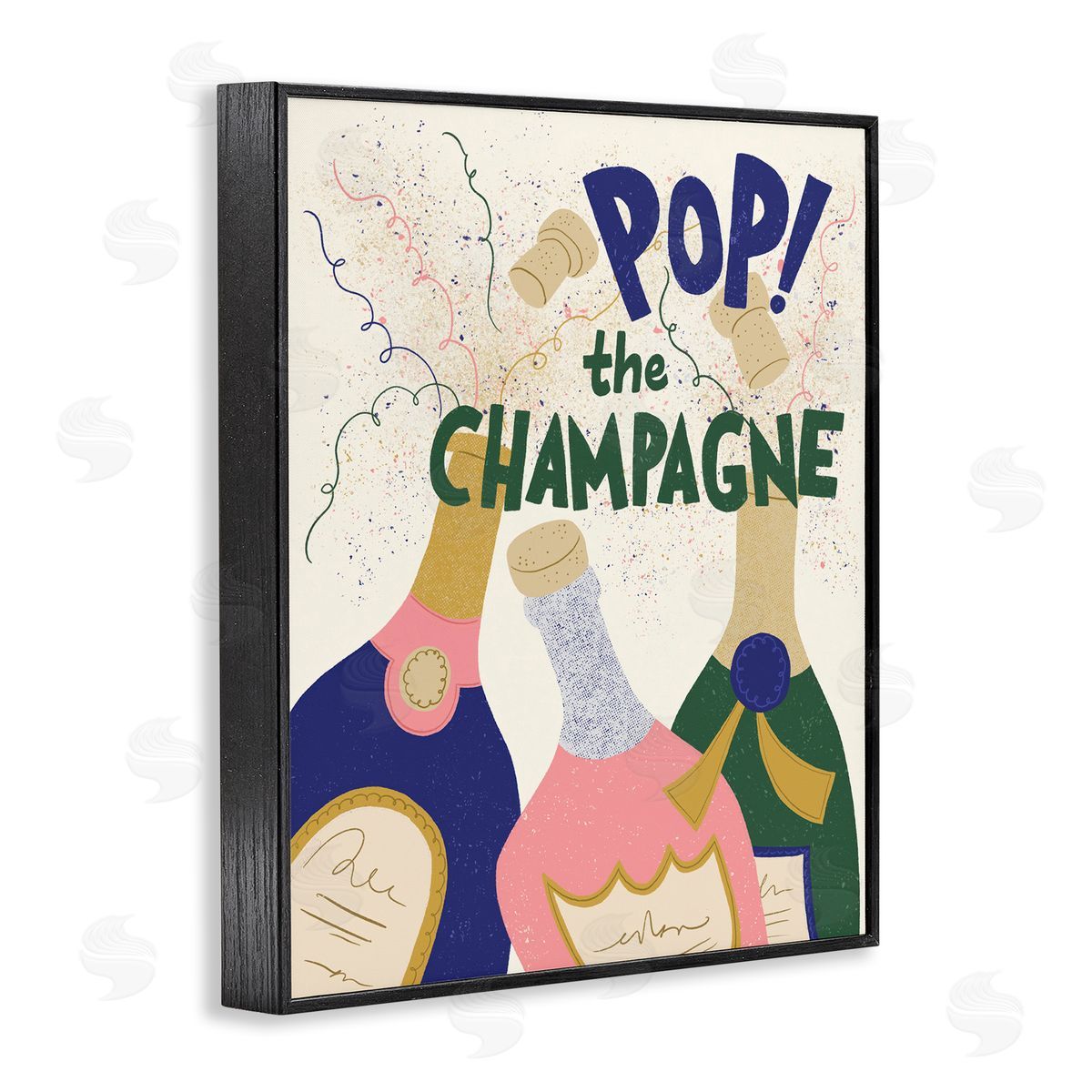 Pop The Champagne Celebrate Black Frame Print Wall Art, Home Decor by Kristina Hultkrantz