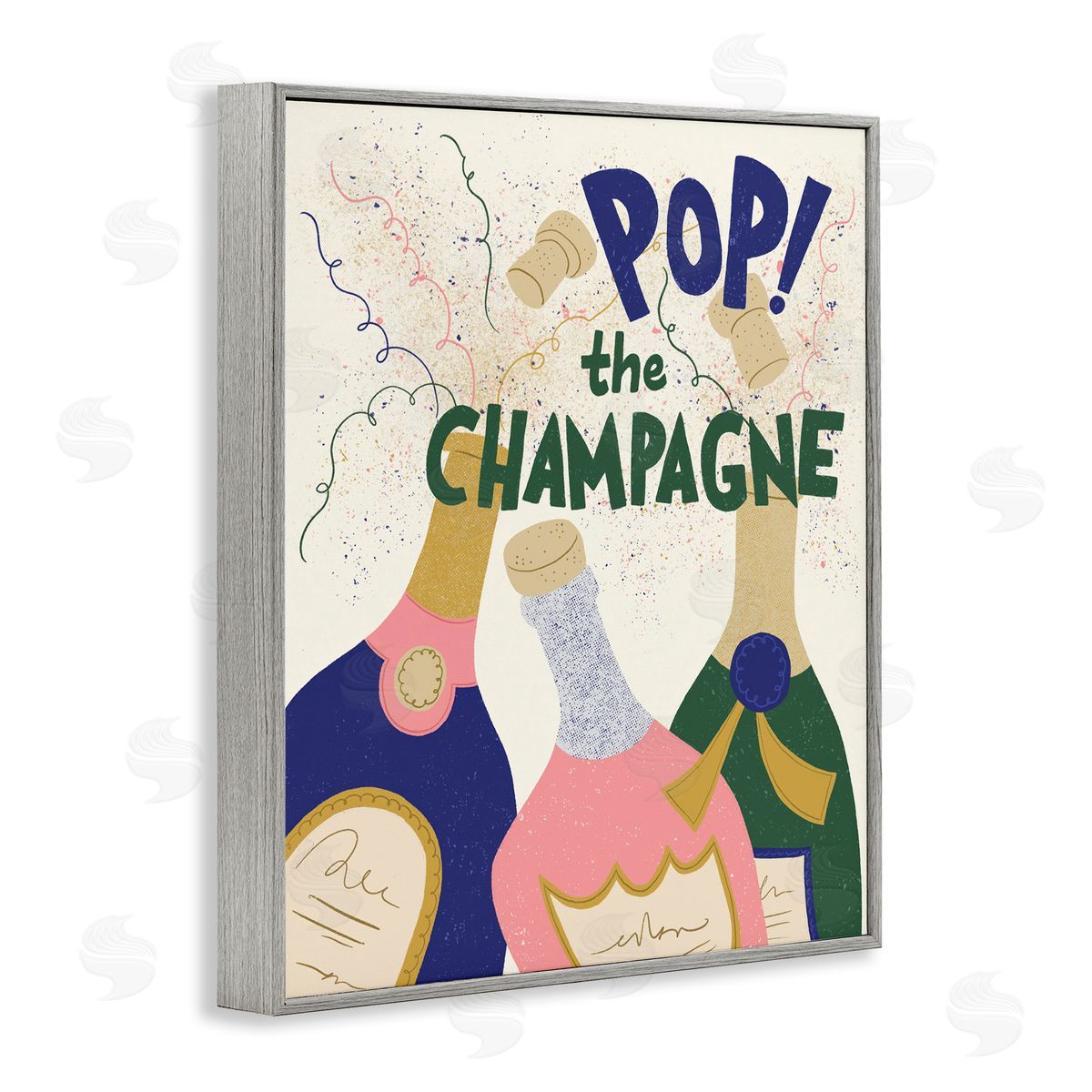 Pop The Champagne Celebrate Grey Frame Print Wall Art, Home Decor by Kristina Hultkrantz