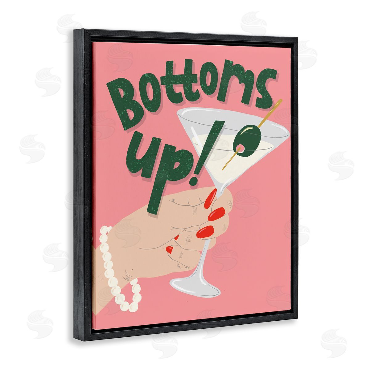 Bottoms Up with Martini Black Floating Frame Canvas Wall Art, Home Decor by Kristina Hultkrantz