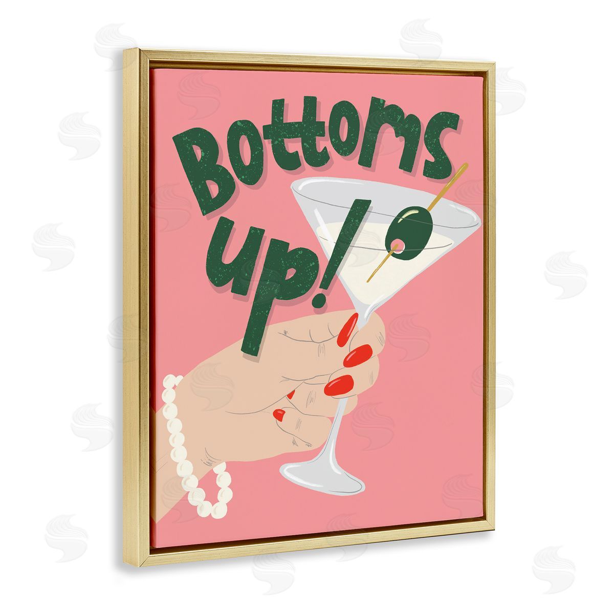 Bottoms Up with Martini Gold Floating Frame Canvas Wall Art, Home Decor by Kristina Hultkrantz