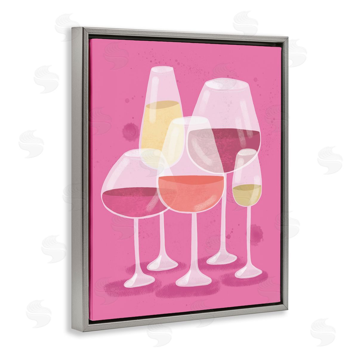 Varied Wine Glasses Grey Floating Frame Canvas Wall Art, Home Decor by Kristina Hultkrantz