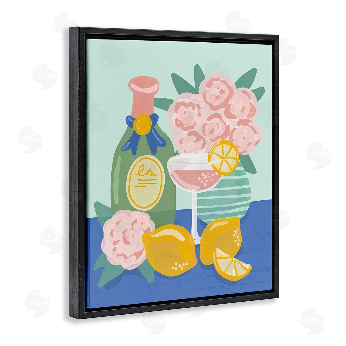 Lemons & Drinks Still Life Black Floating Frame Canvas Wall Art, Home Decor by Kristina Hultkrantz