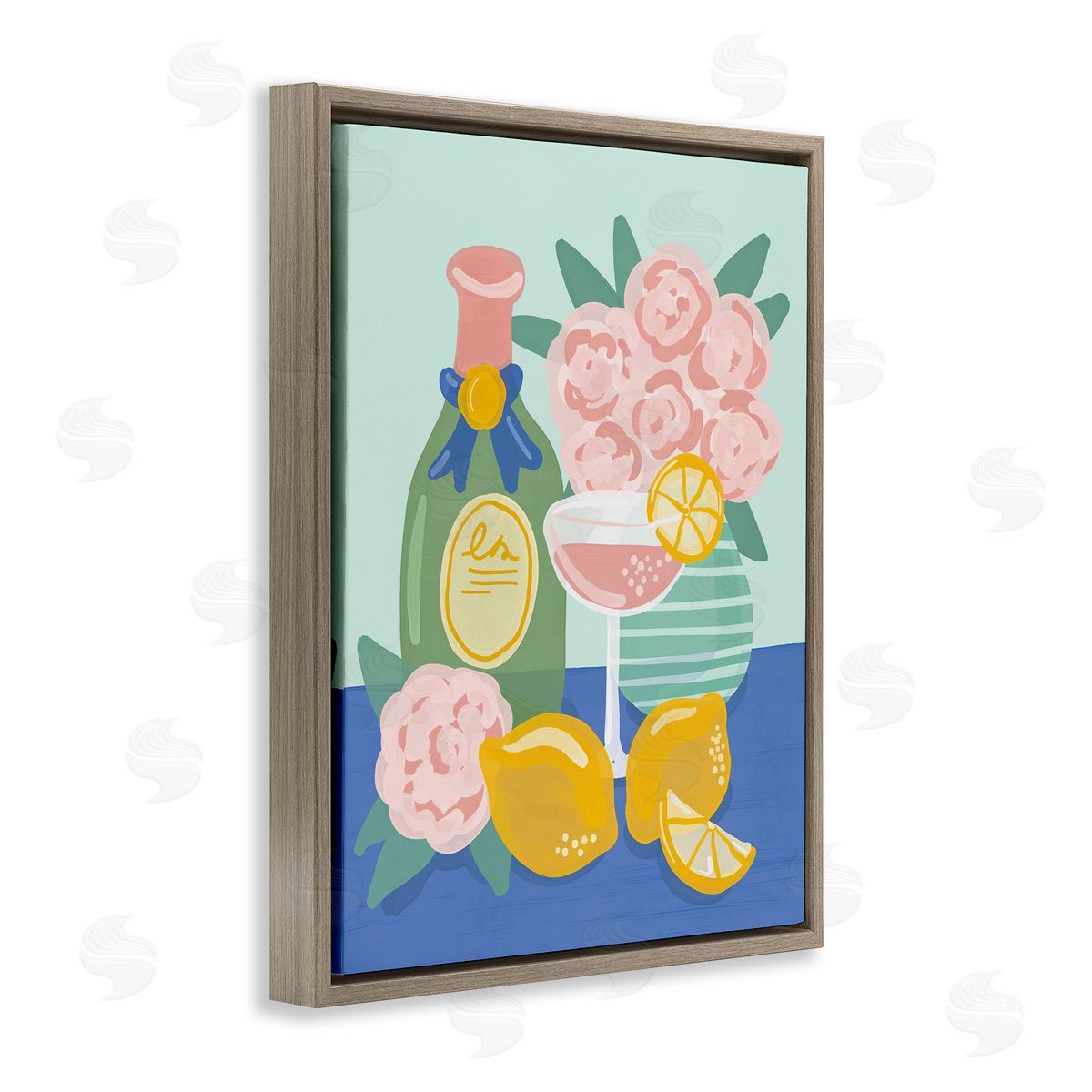 Lemons & Drinks Still Life Brown Floating Frame Canvas Wall Art, Home Decor by Kristina Hultkrantz