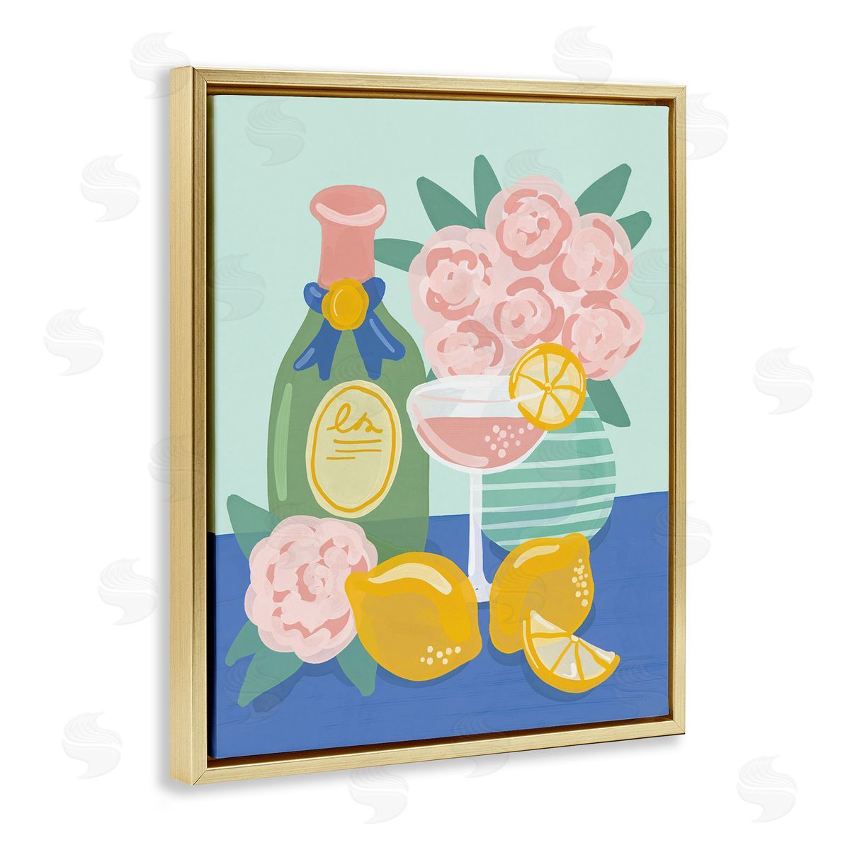 Lemons & Drinks Still Life Gold Floating Frame Canvas Wall Art, Home Decor by Kristina Hultkrantz
