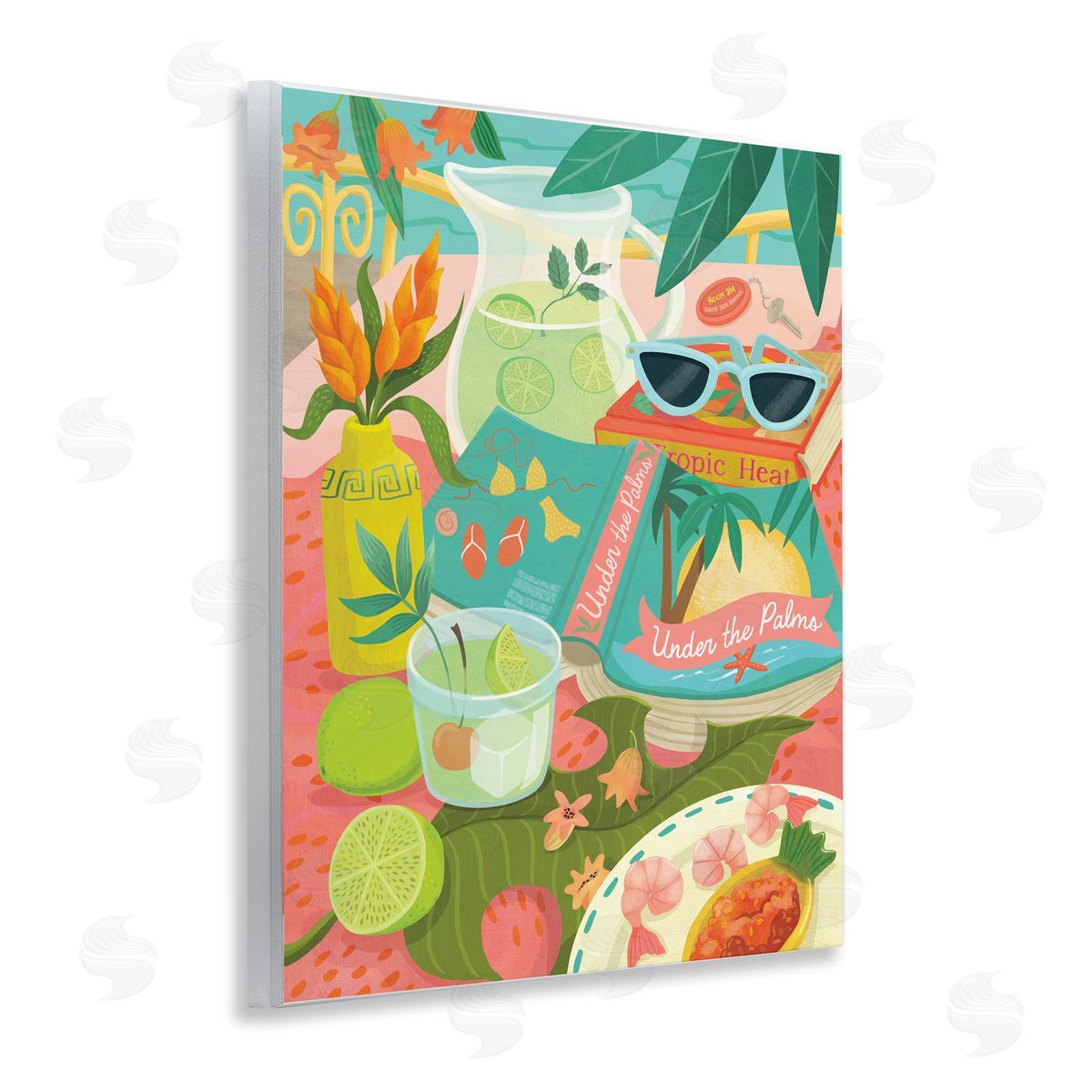 Tropical Drinks on Beach Wood Plaque Wall Art, Home Decor by Laura Watson
