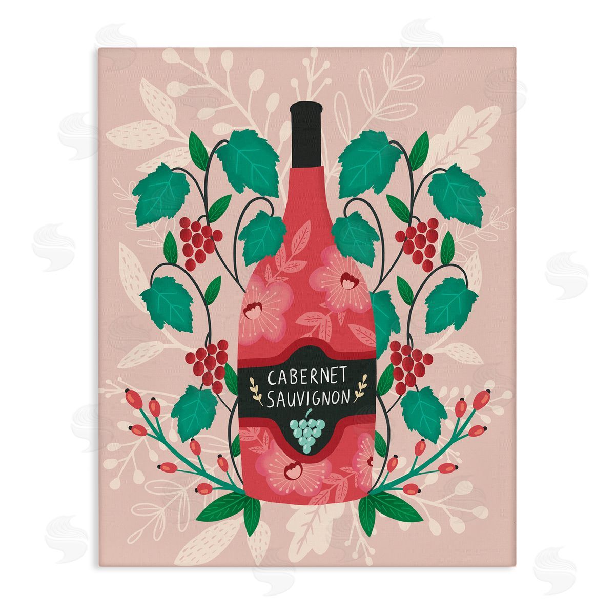 Classic Floral Wine Bottle Canvas Wall Art, Home Decor by Louise Allen Designs
