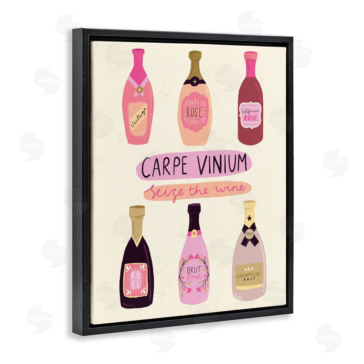 Carpe Vinium Seize the Wine Black Floating Frame Canvas Wall Art, Home Decor by Louise Allen Designs