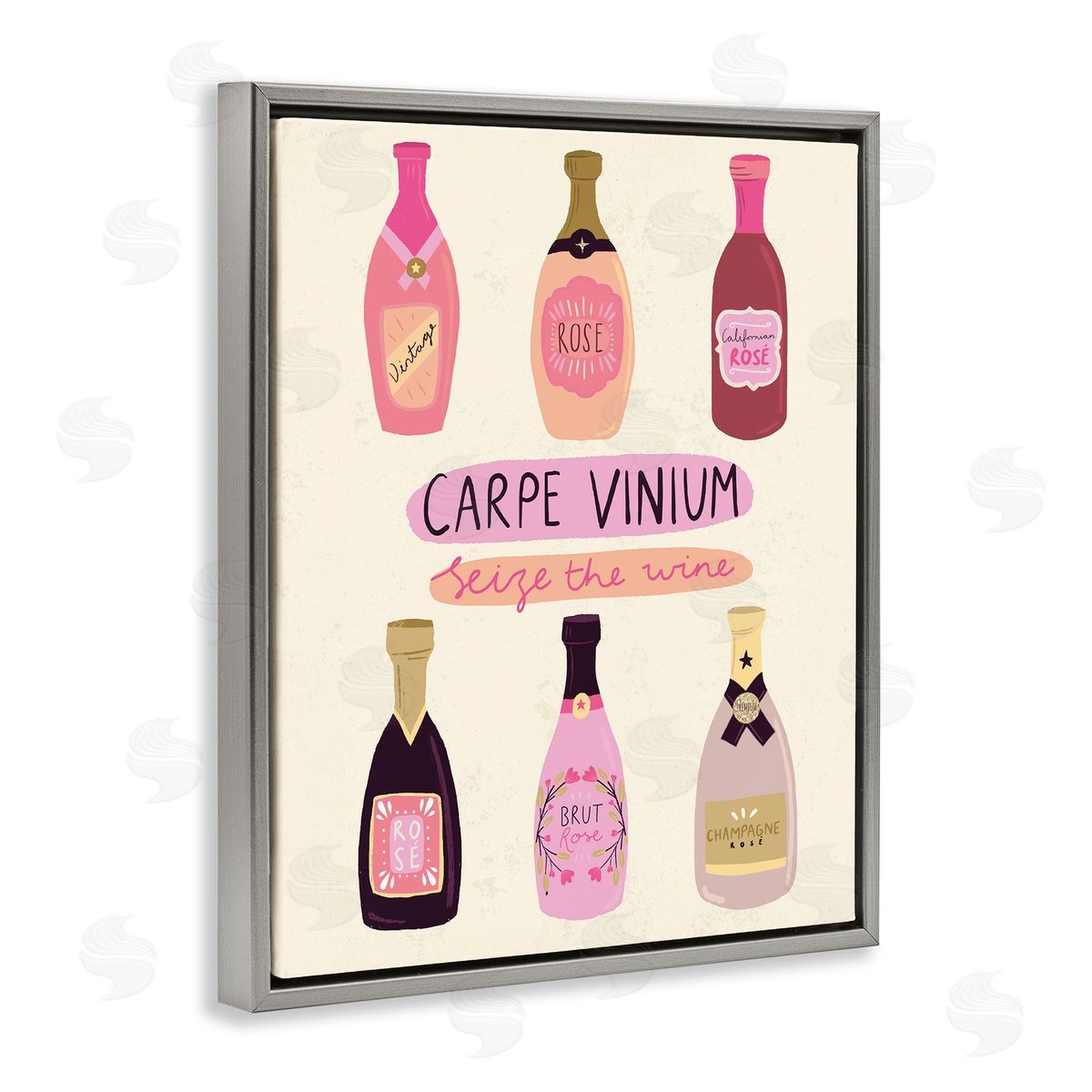 Carpe Vinium Seize the Wine Grey Floating Frame Canvas Wall Art, Home Decor by Louise Allen Designs