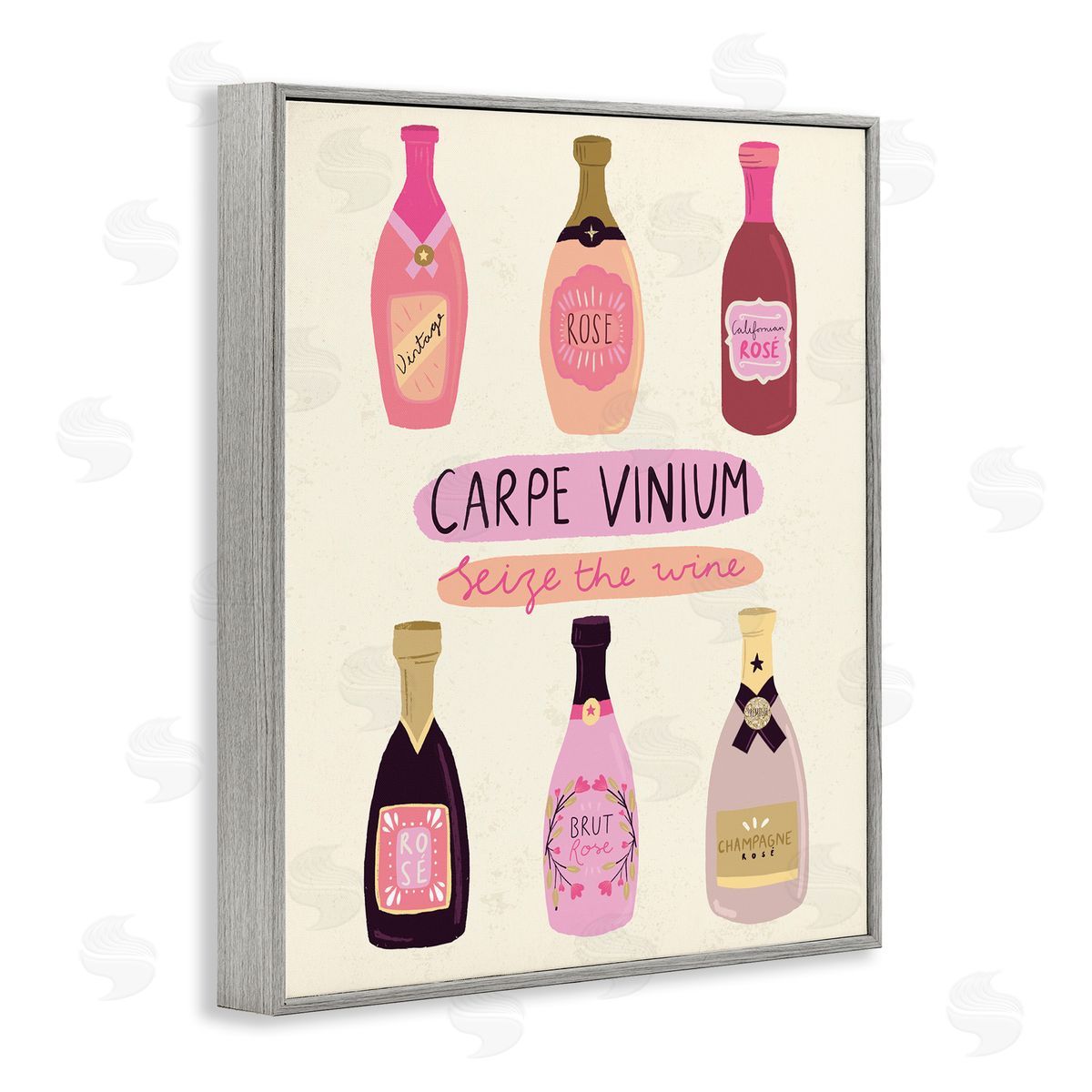 Carpe Vinium Seize the Wine Grey Frame Print Wall Art, Home Decor by Louise Allen Designs