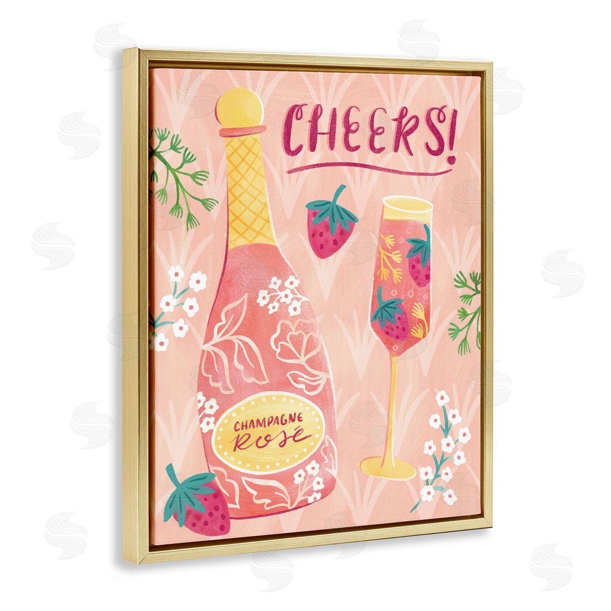 Floral Rose Champagne Gold Floating Frame Canvas Wall Art, Home Decor by Natalie Miles