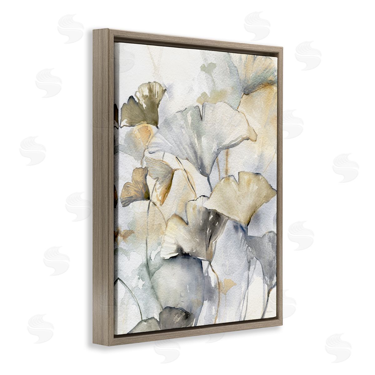 Abstract Gingko Leaves Brown Floating Frame Canvas Wall Art, Home Decor by Carol Robinson
