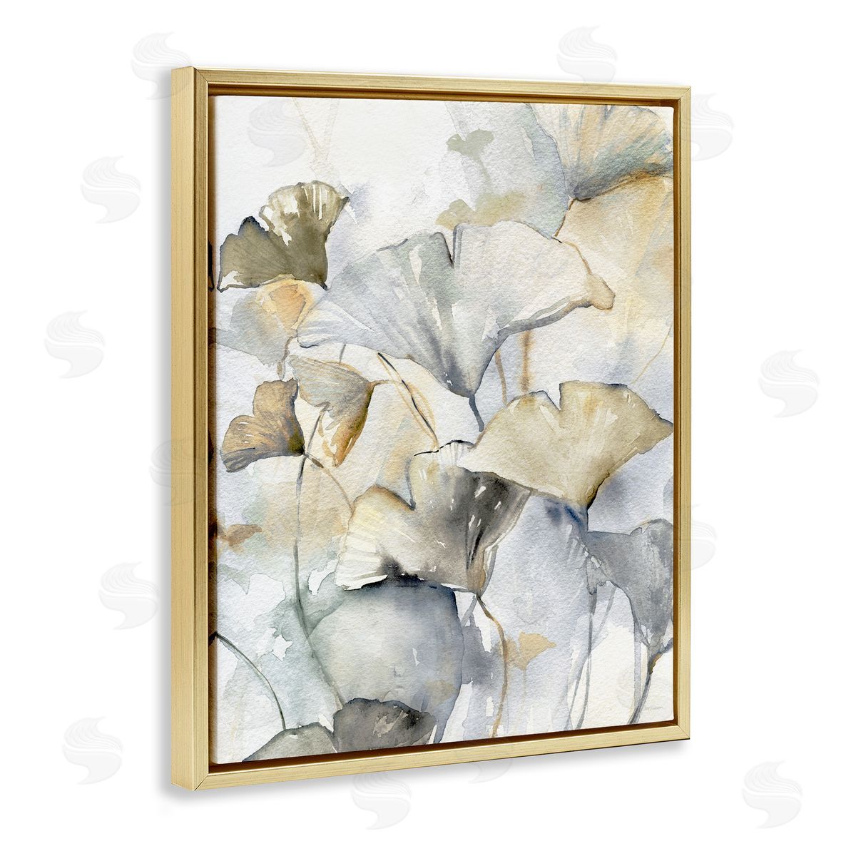 Abstract Gingko Leaves Gold Floating Frame Canvas Wall Art, Home Decor by Carol Robinson