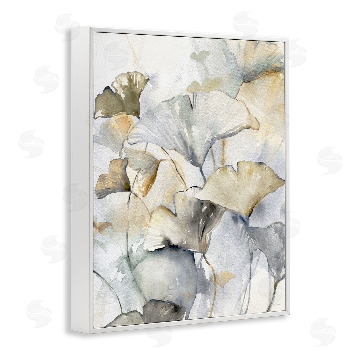Abstract Gingko Leaves White Frame Print Wall Art, Home Decor by Carol Robinson