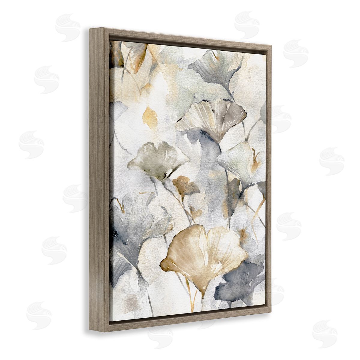 Beige & Grey Gingkoes Brown Floating Frame Canvas Wall Art, Home Decor by Carol Robinson