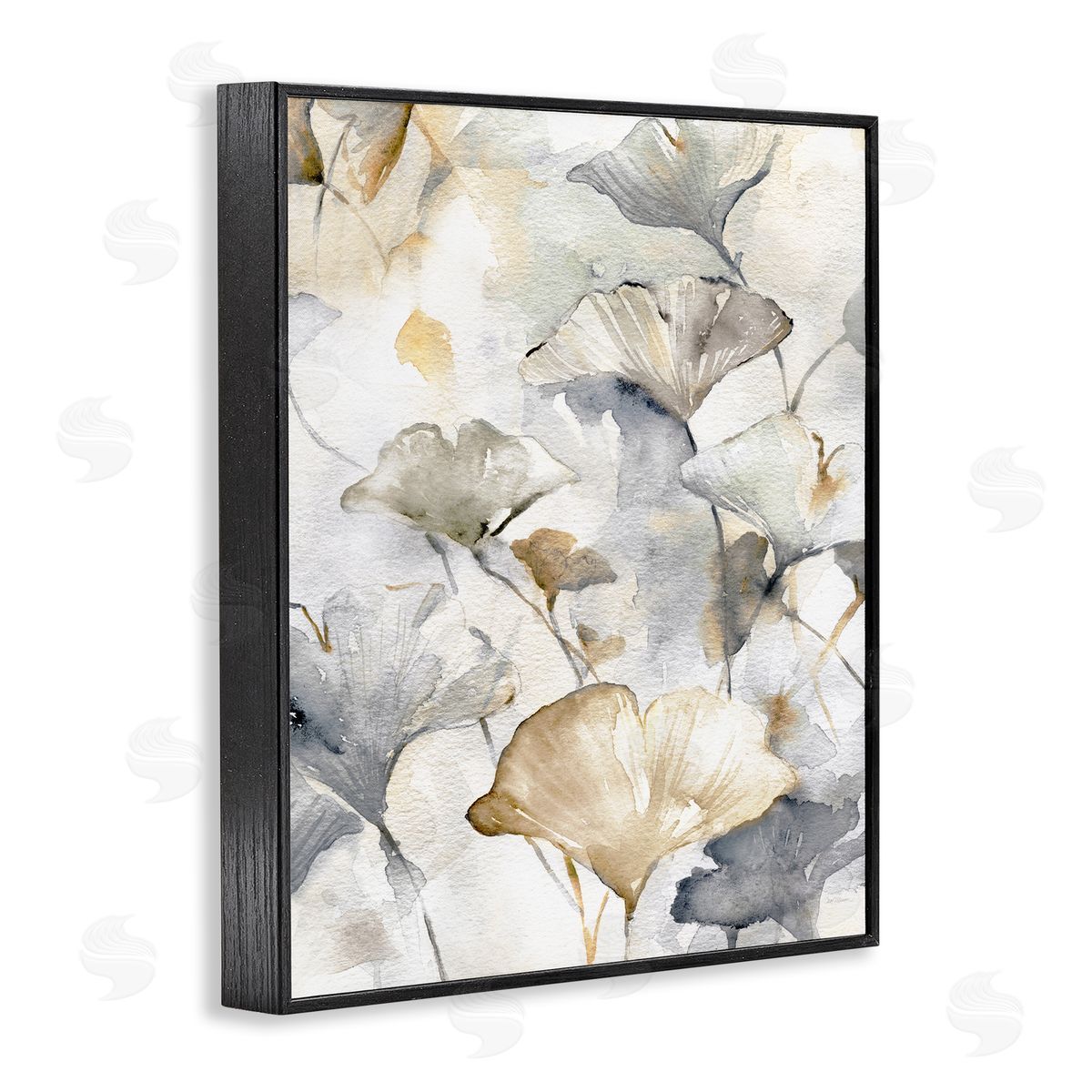 Beige & Grey Gingkoes Black Frame Print Wall Art, Home Decor by Carol Robinson