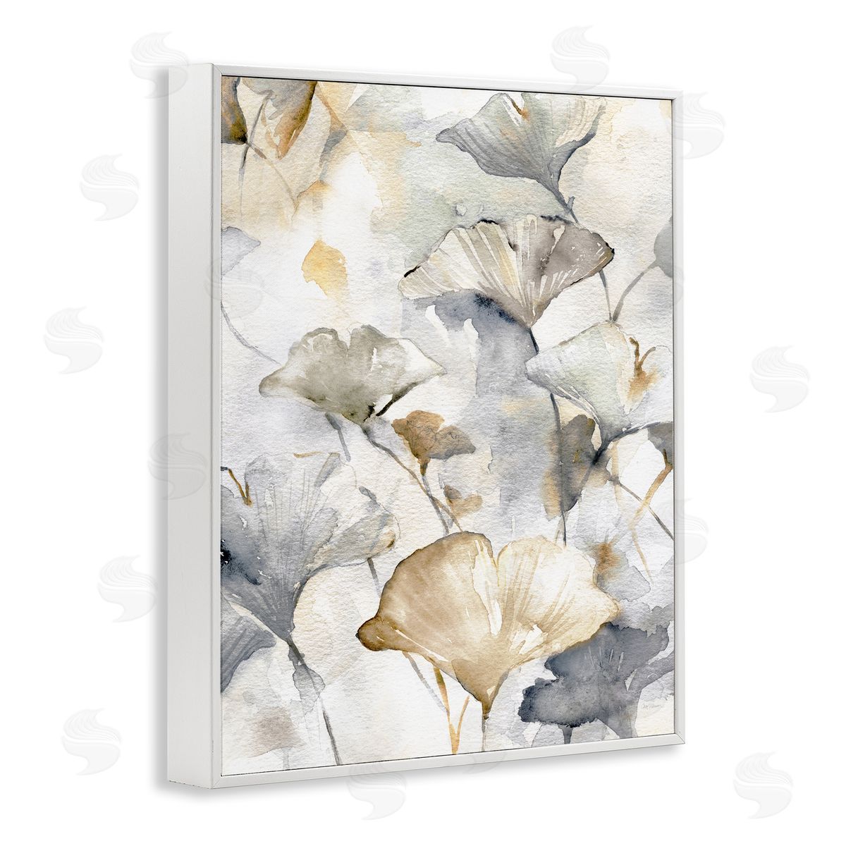 Beige & Grey Gingkoes White Frame Print Wall Art, Home Decor by Carol Robinson