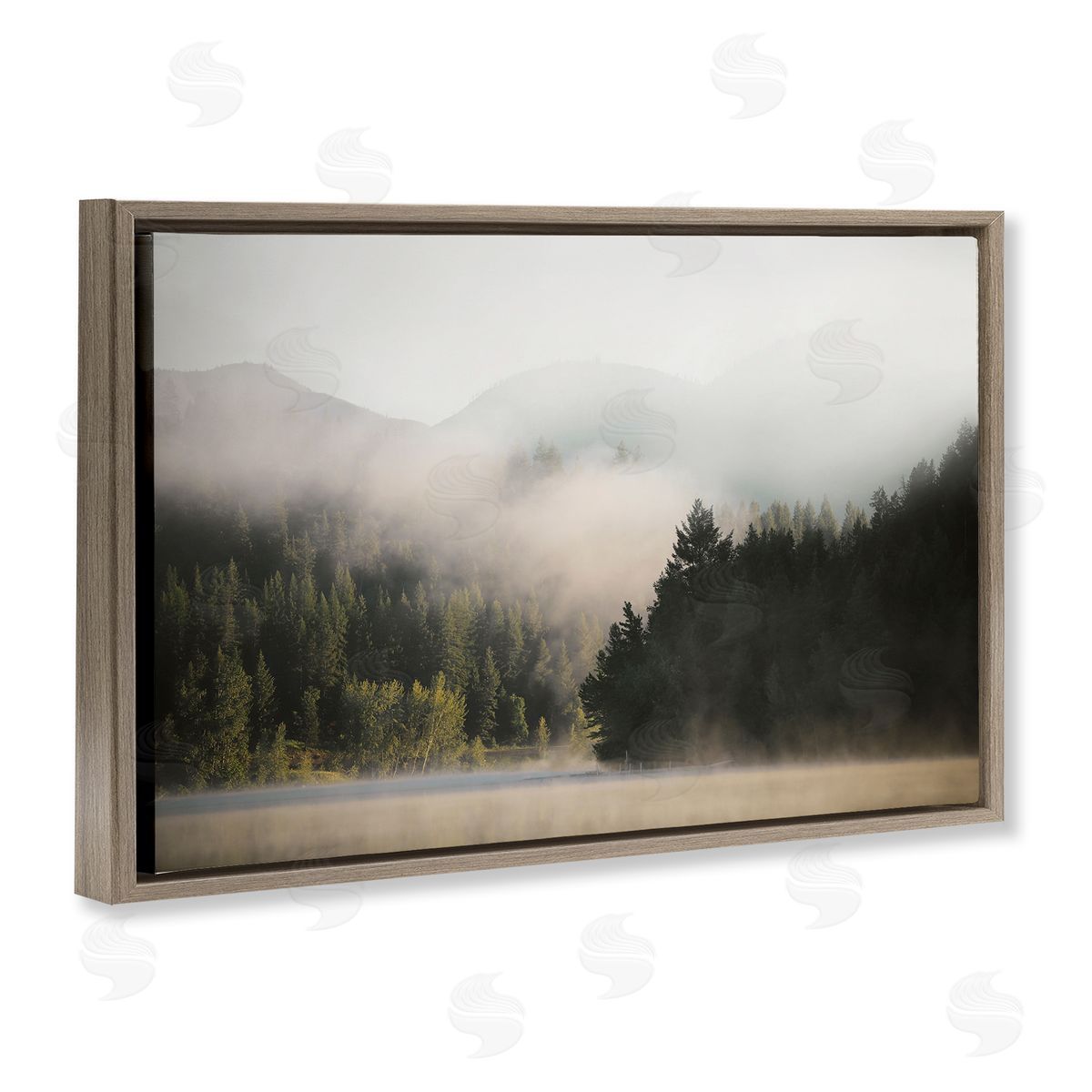 Rolling Fog Woodland View Brown Floating Frame Canvas Wall Art, Home Decor by Carol Robinson