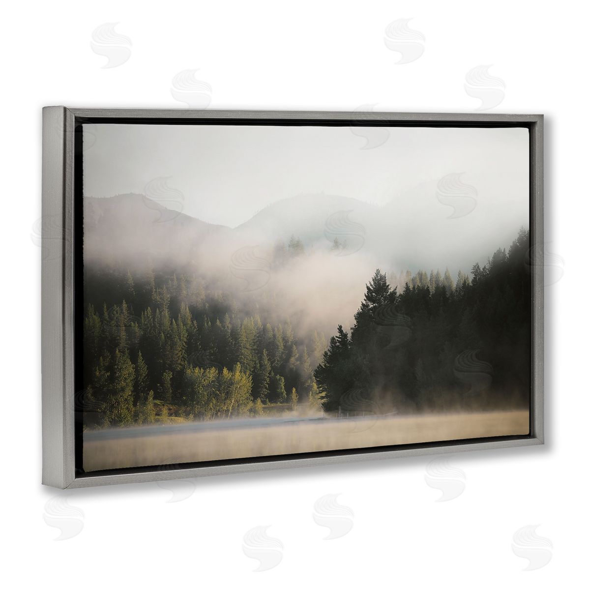 Rolling Fog Woodland View Grey Floating Frame Canvas Wall Art, Home Decor by Carol Robinson