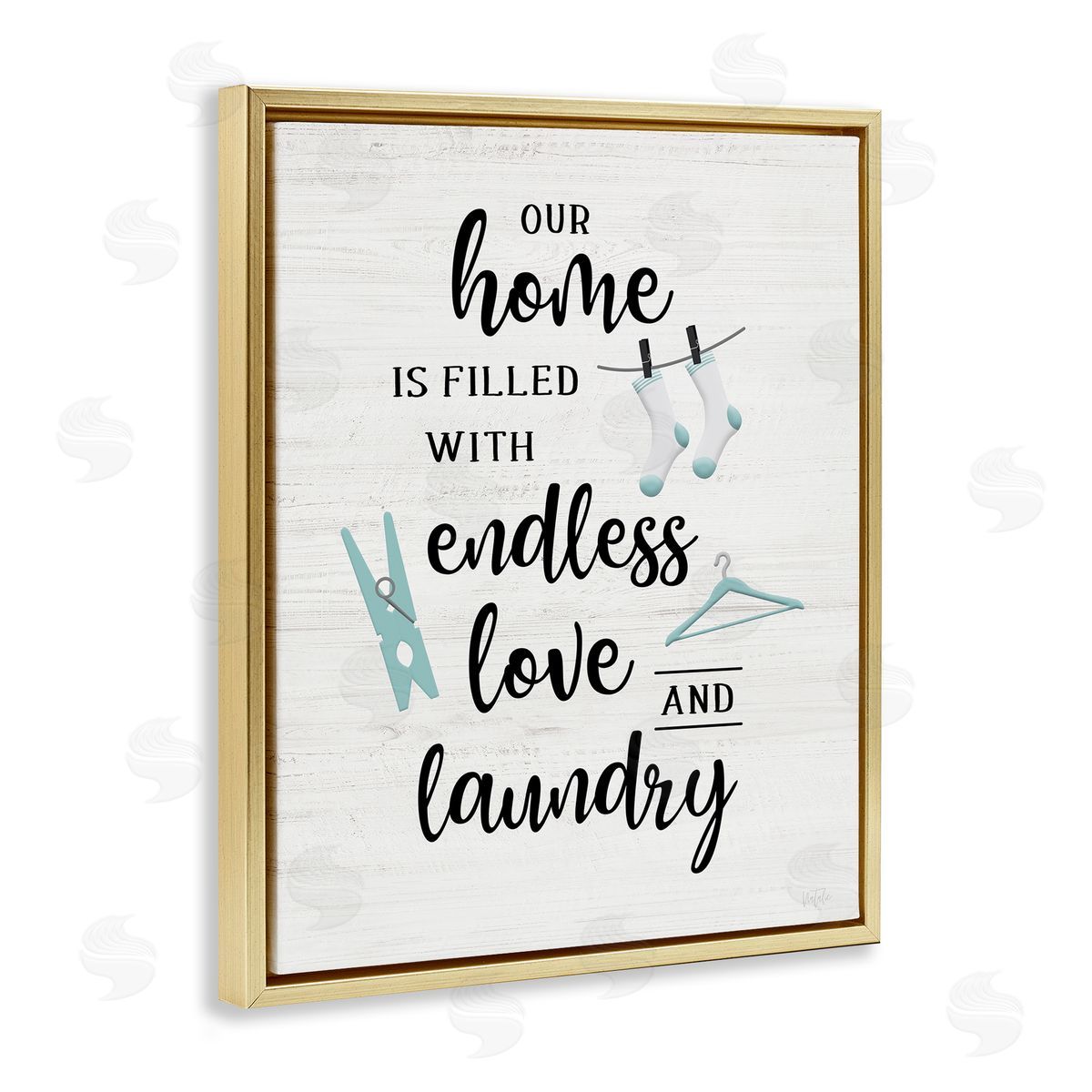 Cursive Love & Laundry Gold Floating Frame Canvas Wall Art, Home Decor by Natalie Carpentieri