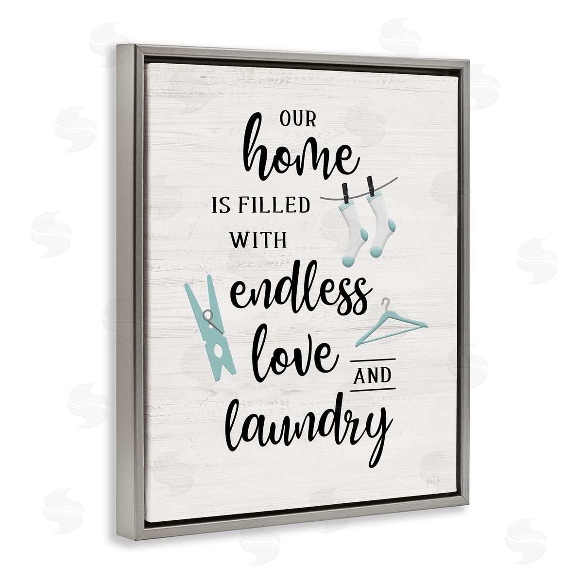 Cursive Love & Laundry Grey Floating Frame Canvas Wall Art, Home Decor by Natalie Carpentieri