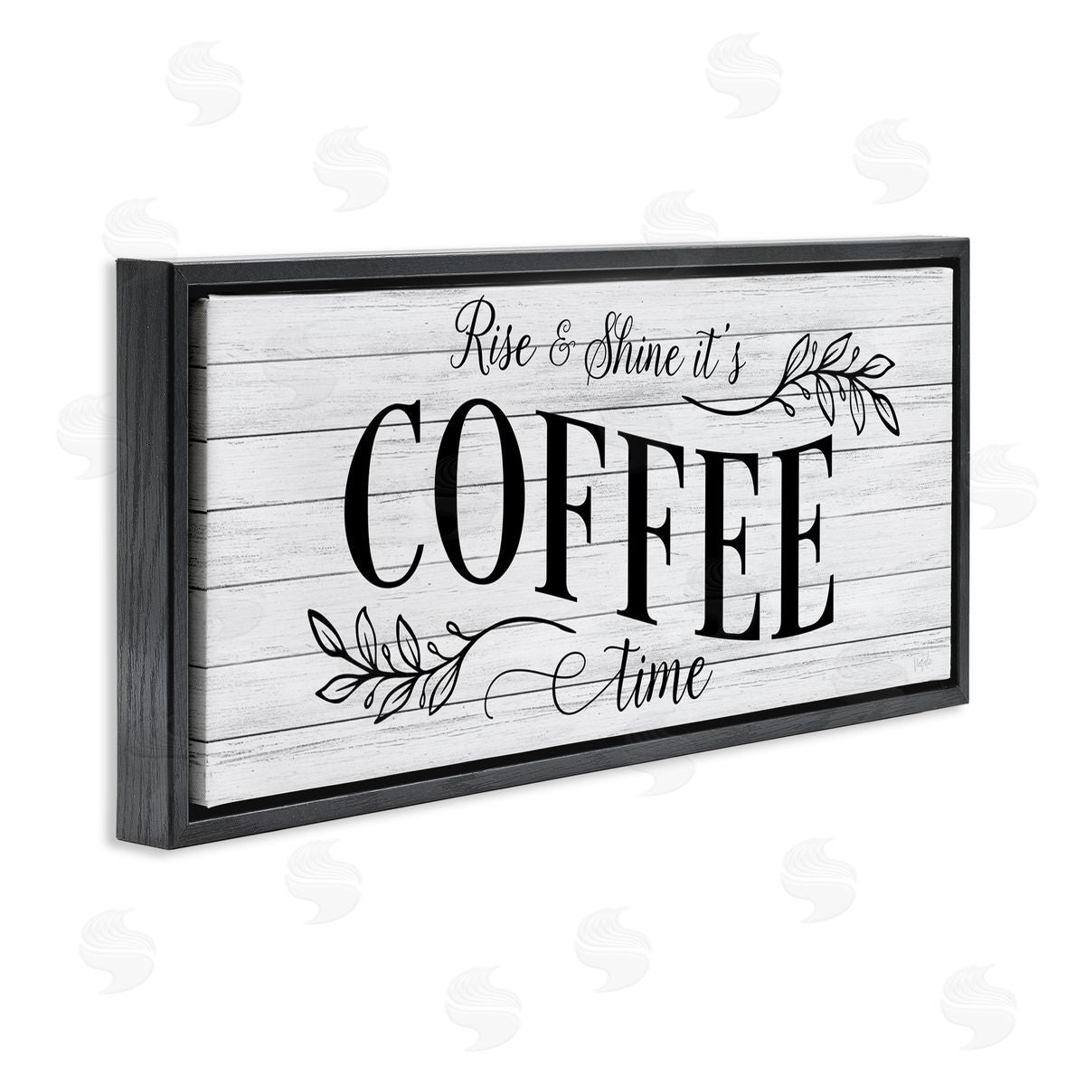 Rise & Shine Coffee Time Black Floating Frame Canvas Wall Art, Home Decor by Natalie Carpentieri