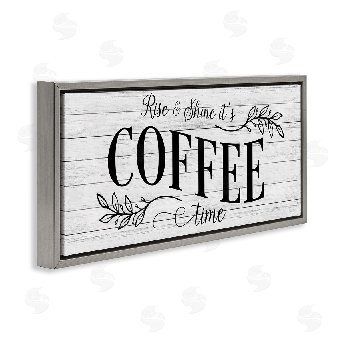 Rise & Shine Coffee Time Grey Floating Frame Canvas Wall Art, Home Decor by Natalie Carpentieri