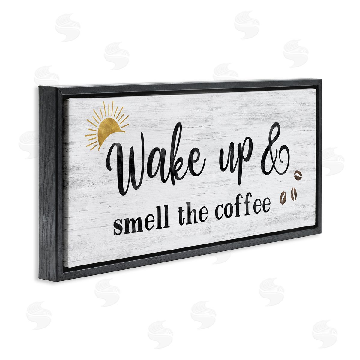 Wake up Smell Coffee Black Floating Frame Canvas Wall Art, Home Decor by Natalie Carpentieri