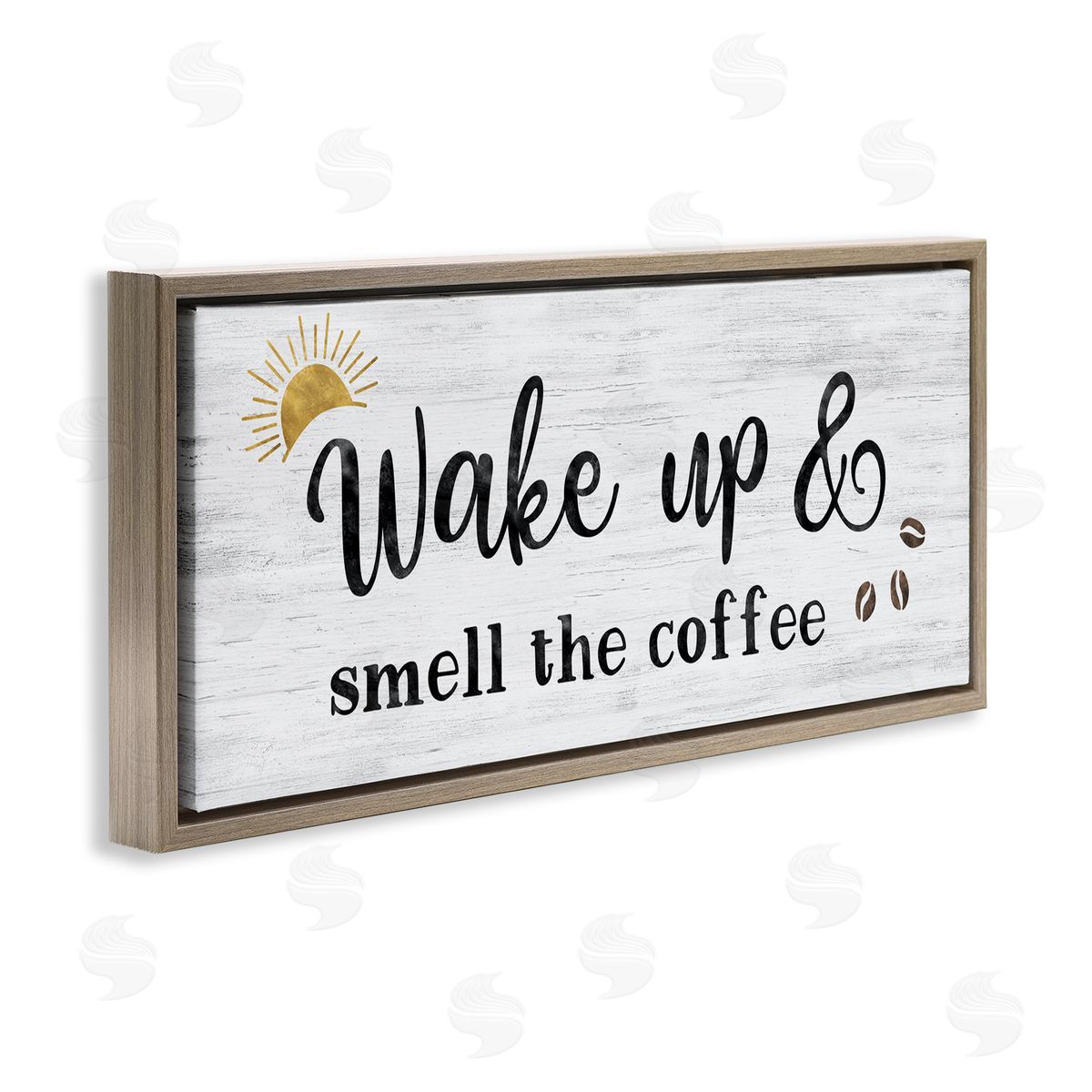 Wake up Smell Coffee Brown Floating Frame Canvas Wall Art, Home Decor by Natalie Carpentieri