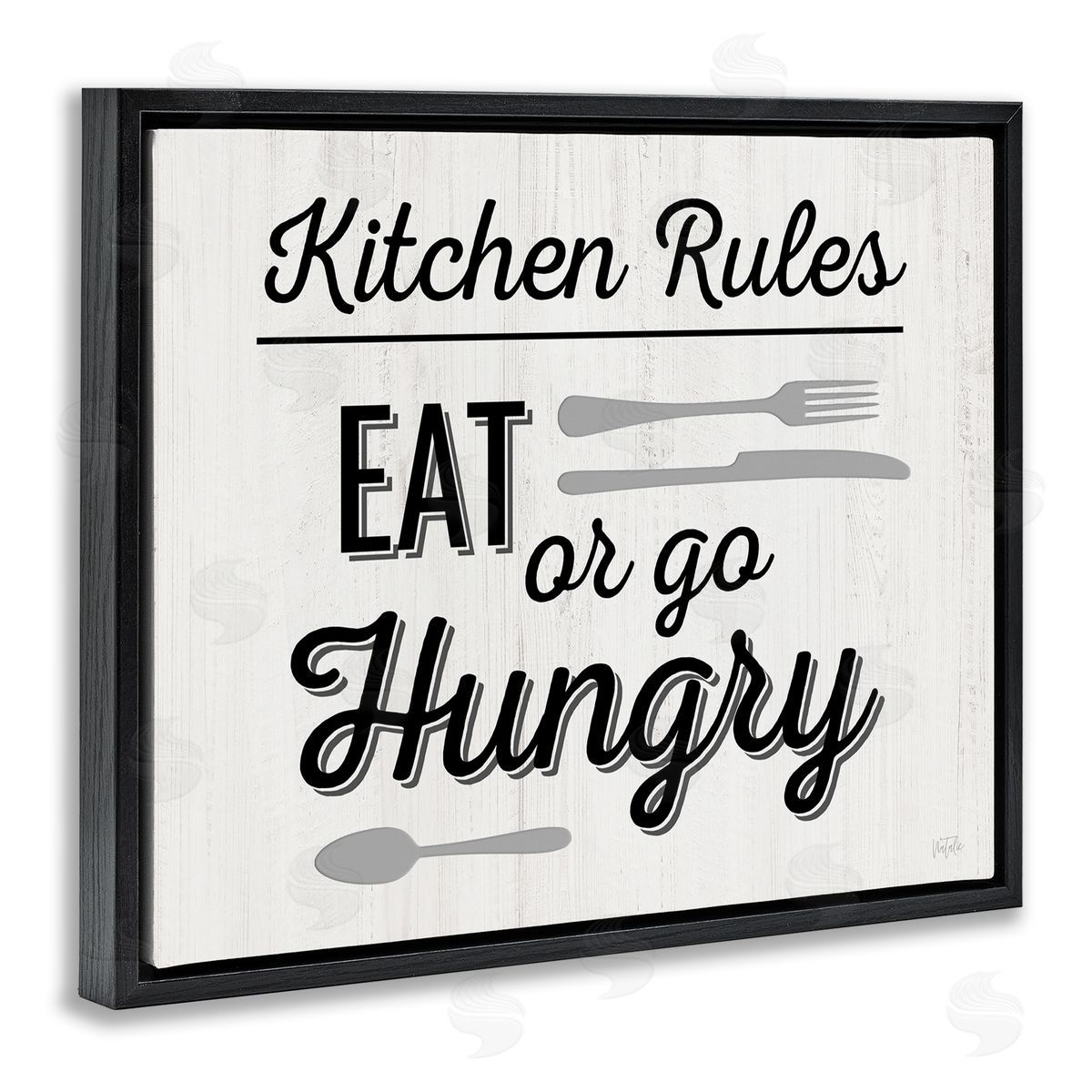 Kitchen Rules or Go Hungry Black Floating Frame Canvas Wall Art, Home Decor by Natalie Carpentieri