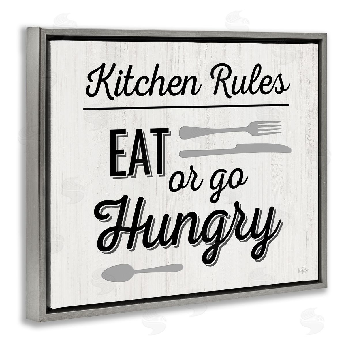 Kitchen Rules or Go Hungry Grey Floating Frame Canvas Wall Art, Home Decor by Natalie Carpentieri